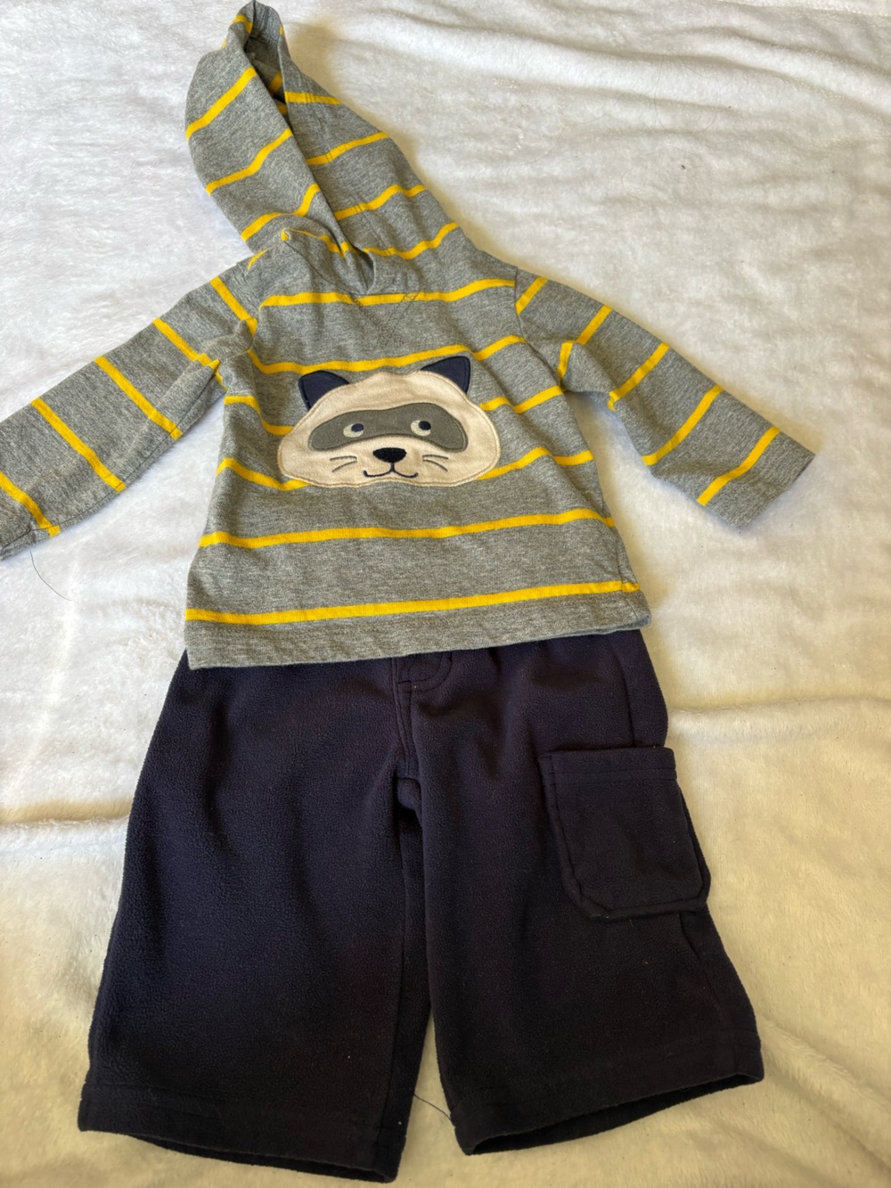 Carter's Gray & Yellow Striped Hooded Top with Navy Cargo Joggers